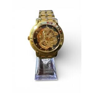BOG Gold Tone Automatic Mechanical Watch Dragon Skeleton Dial Men's Wristwatch